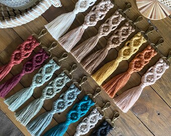 Wristlet Macrame Key Chain Clip swivel fiber art bohemian boho accessories bridesmaid gift for her lanyard purse bag arm wrist wrap loop