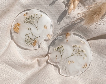 Set of 2 Baby’s Breath Milky Car Coasters | Custom Car Coasters | Floral Car Coasters | Car Accessories | Gift for New Driver