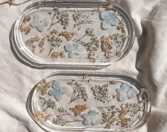 Baby’s Breath Hydrangeas Jewelry Dish | Soap Dish | Floral Rolling Tray | Resin Dish | Bridesmaids Gift | Gifts for her| Valentines Day Gift
