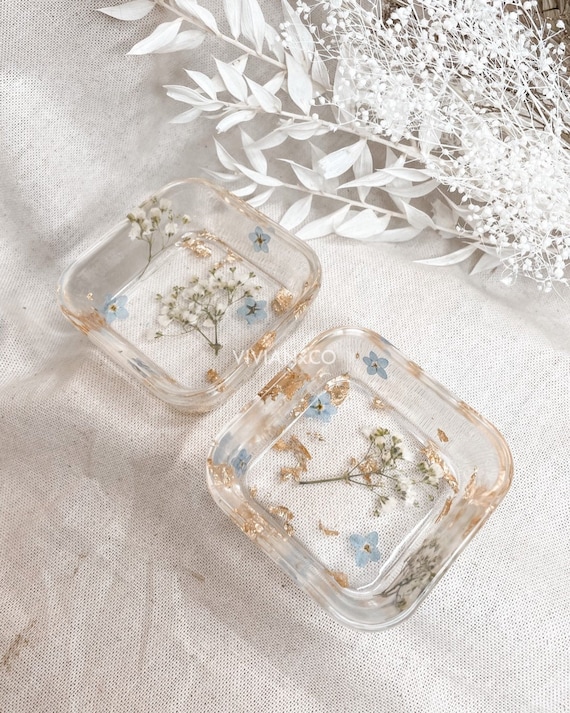 Baby’s Breath Resin Ring Dish | Something Blue For Bride | Floral Trinket Tray | Small Jewelry Tray | Wedding Ring Dish | Gift for Bride