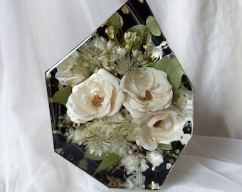 Preservação de flores de casamento em blocos de pedras preciosas | Buquê de noiva multifacetado como lembrança