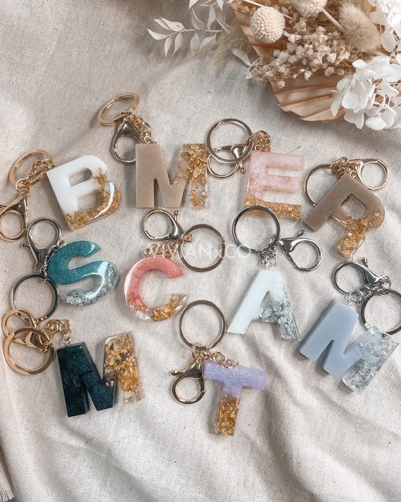Resin Letter Keychain, Personalised Keyring, Christmas Gift for Daughter,  Initials Keyring, Teal Keychain, Stocking Stuffer, Couple Keychain 