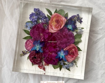 Square Resin Block Wedding Floral Preservation | Flower Preservation | Bridal Bouquet Preservation | Resin Floral Tray | Bridal Gift