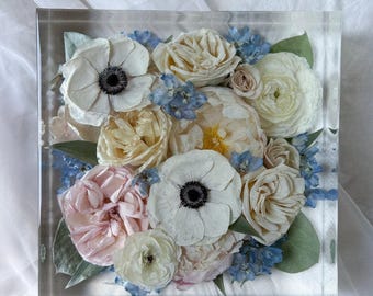 Bloco quadrado de resina para preservação de flores de casamento | Lembrança do buquê de noiva