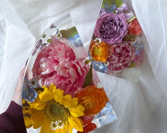 Wedding Bouquet Preservation Resin Bookends | Floral Keepsake Art