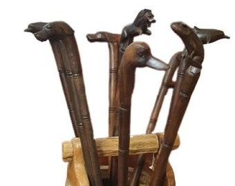 Hand Crafted Wooden Walking Sticks with Various Carved Animal/Bird Tops (2-13)