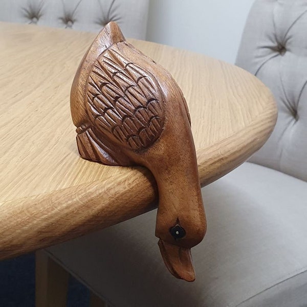 Hand Carved Curious Shelf Duck Ornament. Duck Gift