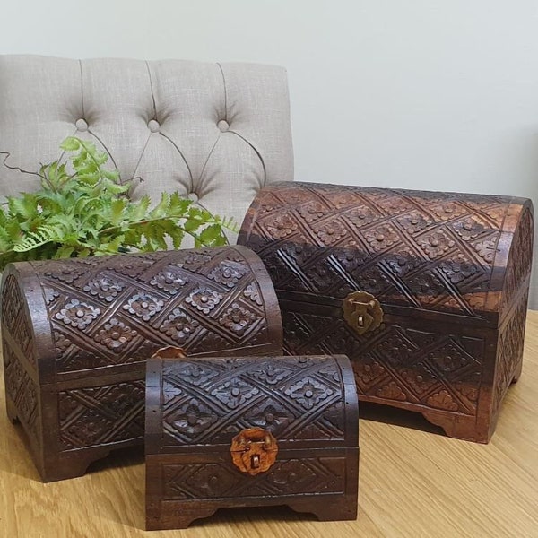 Hand Carved and Handcrafted Wooden Chests - 3 Sizes