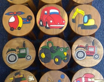 Childrens wooden stools Tractors. Wooden Childrens Playroom Furniture. (1-12)