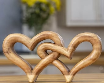 Wooden Carved Entwinned Hearts