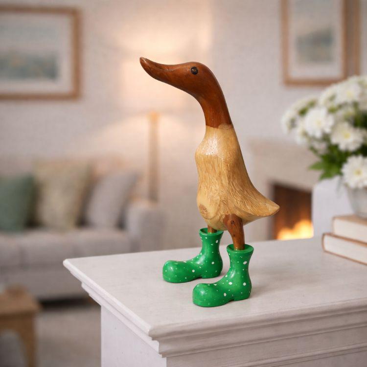 橘アボカド 　DUCKNOT B.S.T. Hand Crafted Bamboo Wooden Ducks in Polka Dot Boots. Hand Carved