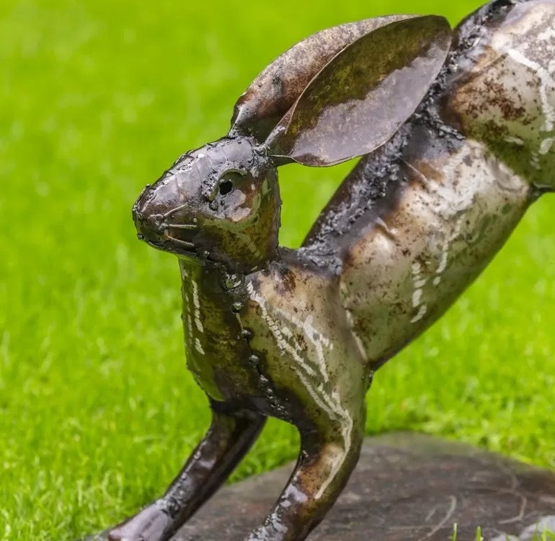 Hand Crafted Recycled Metal Hare (AC-HRE1) Garden Sculpture. Handmade Hare Statue. Garden Gift image 6