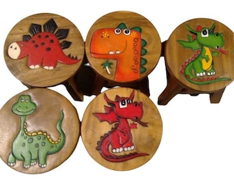 Childrens Wooden Stools - Dragons and Dinosaurs. Kids Wooden Furniture. (1-12)