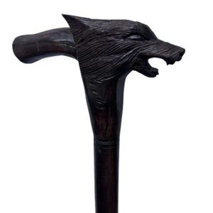 Hand Crafted Wooden Walking Sticks with Various Carved Animal/Bird Tops (2-13) Wolf with Handle