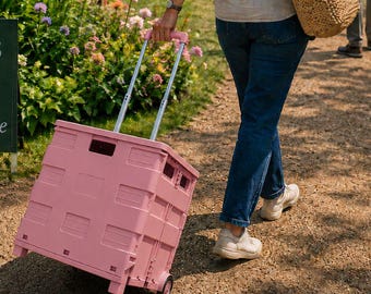 Jumbo Rollable Pull Along Plastic Trolley with Lid - 4 Colours. Fantastic Show, Beach, Day out Storage.