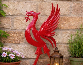 Hand Crafted Metal Liver Bird Wall Hanging in Red. Liverpool Liver Bird. Metal Red Liver Bird. Liverpool Fans Gift
