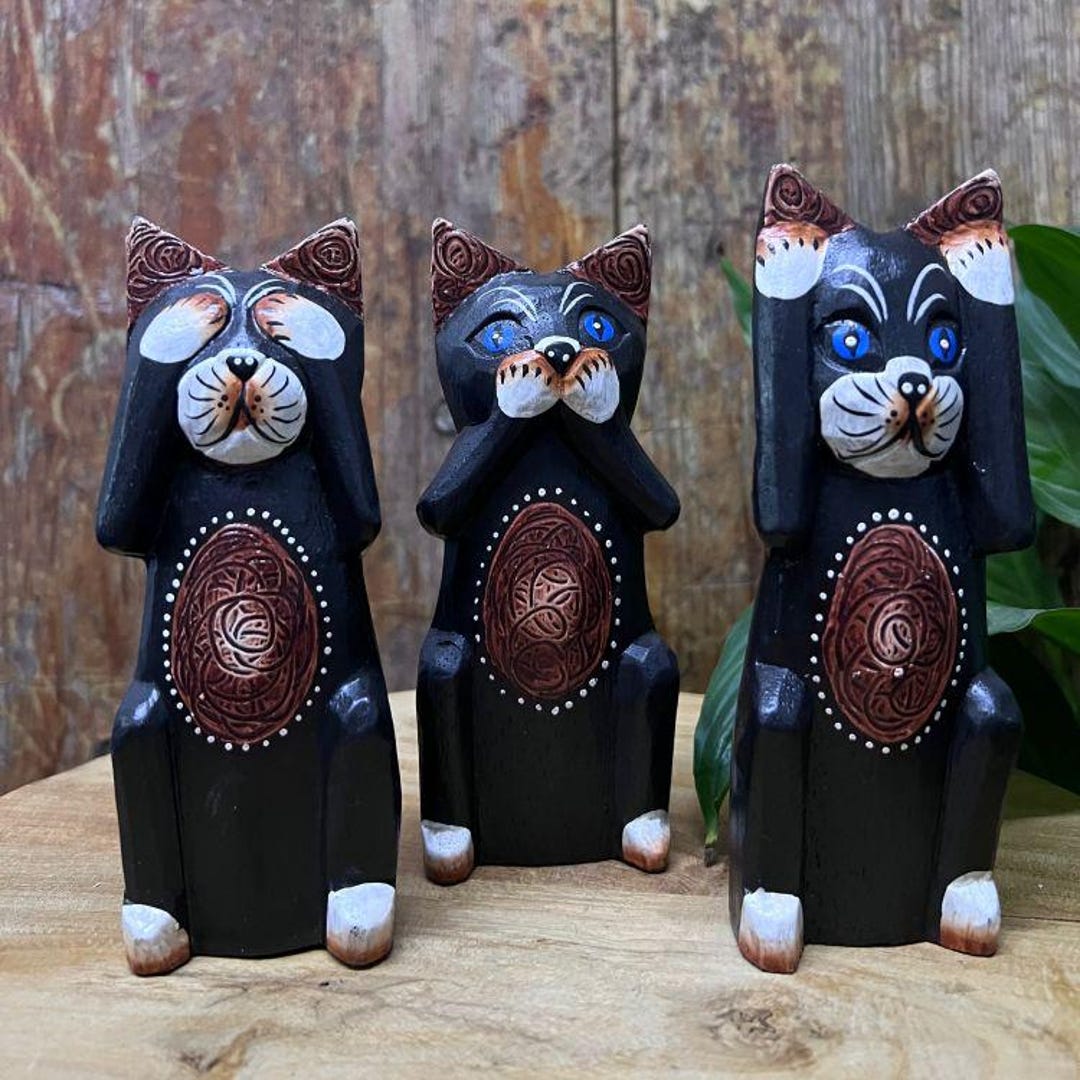 See No Evil, Hear No Evil and Speak No Evil Black Cats. Cat Set
