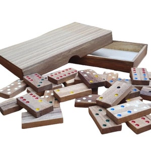 Handmade Wooden Domino Set with 6 Dots in Wooden Box