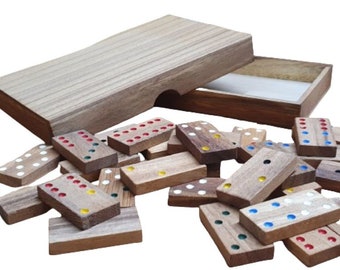 Handmade Wooden Domino Set with 6 Dots in Wooden Box