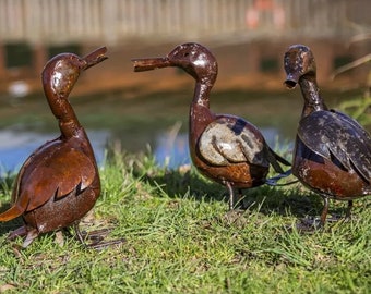 Hand Crafted Metal Duckling. Outdoor Metal Handmade Garden Sculpture. Ducks