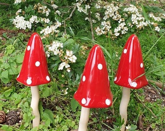 Ceramic Polka Dot Red Tinkling Toadstools, Mushrooms, Garden Decoration, Toadstool Gift