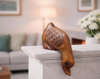 Hand Carved Curious Shelf Duck Ornament. Duck Gift