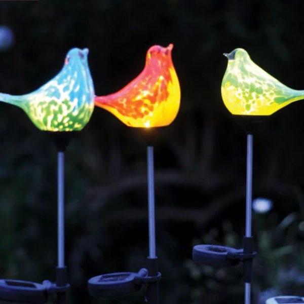 Beautiful Solar Powered Glass Light Up Outdoor Garden Doves, Garden Lighting, Glass Birds, Light up Birds