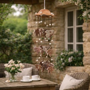 Handcrafted Ceramic Maple Leaf Windchime, Hanging Handmade Windchime, Maple Leaf Gift. Garden Accessory. Musical Sensory. Canada
