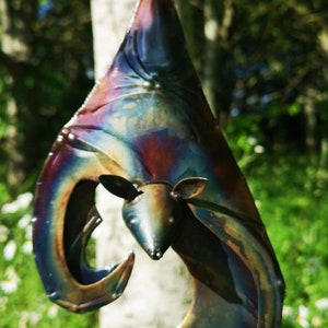 Hanging bat with curved wing (T/BAT1CV) Metal Bat Outdoor Ornament Sculpture