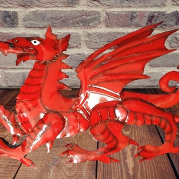 Metal Wall Red Welsh Dragon. Welsh Hanging Sculpture. Dragons. (2-3E)