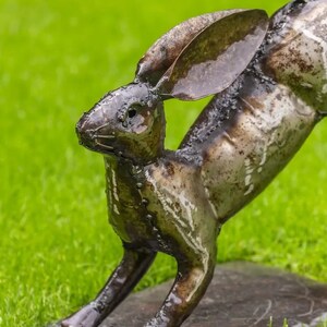 Hand Crafted Recycled Metal Hare (AC-HRE1) Garden Sculpture. Handmade Hare Statue. Garden Gift image 5