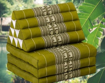 Green Elephant Kapok Thai Classic 3 Fold Yoga/Meditation Floor Cushion with Recliner-Green Elephant Design. Campervan Seating. Massage mat