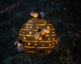 Beehive T-light Holder. Hanging Metal Outdoor Candle Holder. Bee lovers Gift. (2-27)