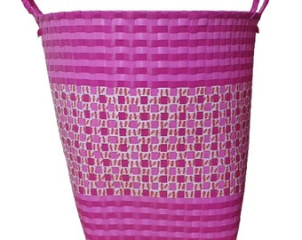 Recycled Plastic Hand Woven Basket - Laundry / Toy / Storage - Pink
