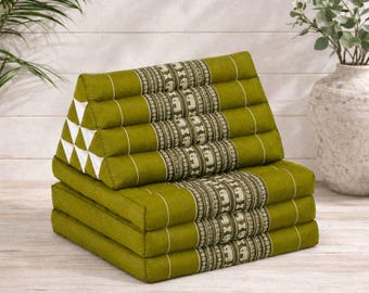 Green Elephant Kapok Thai Classic 3 Fold Yoga/Meditation Floor Cushion with Recliner-Green Elephant Design. Campervan Seating. Massage mat