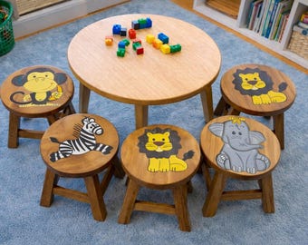 Childrens wooden stools - Safari. Handmade Wooden Playroom, Childrens Stools. (1-12)