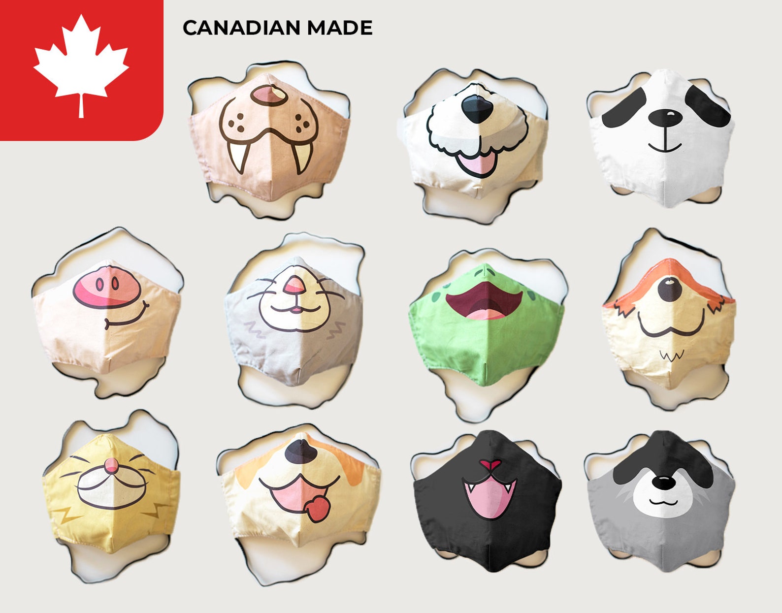 Face Mask Cartoon Animals Adult and Kid's Reusable Etsy