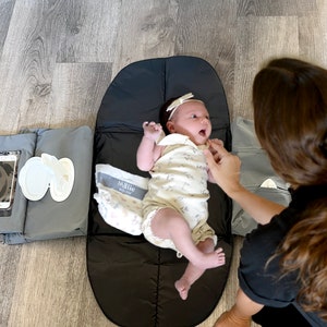 Diaper clutch with changing pad, washable, waterproof, portable changing mat/pad with wipe, tissues and bag dispenser
