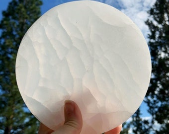 Round Selenite Plate for Charging Crystals & Energy Clearing