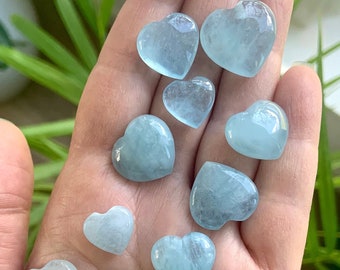 Aquamarine Hearts, Mini Crystal Hearts, Crystals for Grids, March Birthstone, Small Crystal Gift