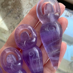 Crystal Goddess Figurine, Purple Fluorite Carving, Divine Feminine Healing Energy, Metaphysical Altar Decor