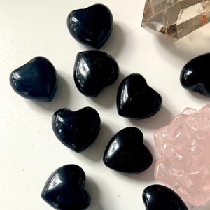 Mini Black Obsidian Hearts for Energetic Protection, Grounding Root Chakra Crystal for Grids, Witchy Metaphysical Gifts