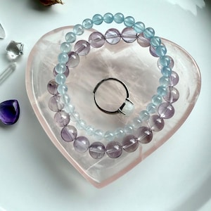 Rose Quartz Heart Bowl, Pink Crystal Ring Dish, Chakra Healing Stone, Jewelry Display