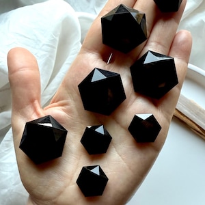 Black Obsidian Hexagon: Faceted Crystal Star of David, Root Chakra Stone for Energetic Protection