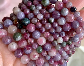 Green Unicorn Stone Bracelet – Watermelon Tourmaline in Lepidolite, Healing Crystal Jewelry for Love