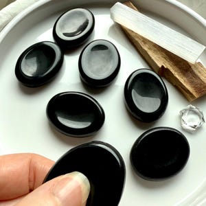 Black Obsidian Worry Stone, Grounding Crystal for Energetic Protection, Stress Relief + Root Chakra Healing