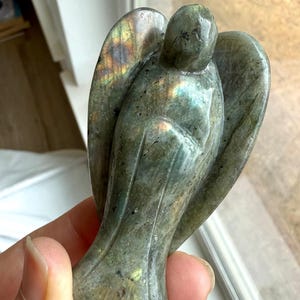 Labradorite Crystal Angel Figurine: Hand-Carved Energetic Protection