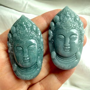 Blue Water Jade Quan Yin Pendant – Jadeite Guanyin Carving, Crystal Goddess for Protection & Healing