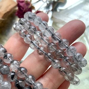 Black Tourmaline in Quartz Bracelet Minimalist Travel Jewelry Grounding Crystal Protection Bracelet Jewelry Gift for Women