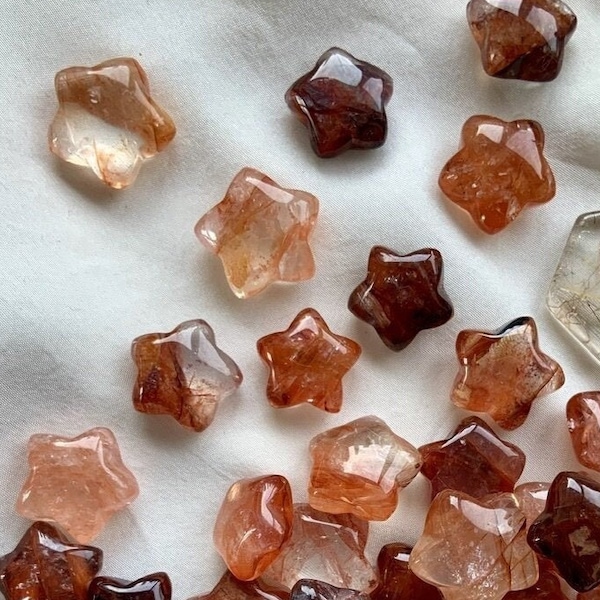 Fire Quartz Stars, Mini Crystal Stars, Red Hematoid Quartz, Crystals for Grids